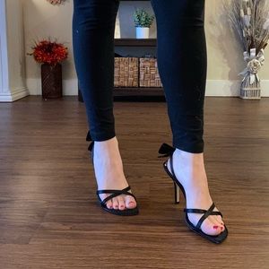 Black straps satin Kate Spade heels